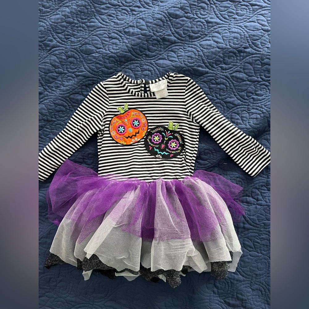 Size 3T Halloween dress with sugar skull pumpkins.  Tulle skirt. Emily Rose